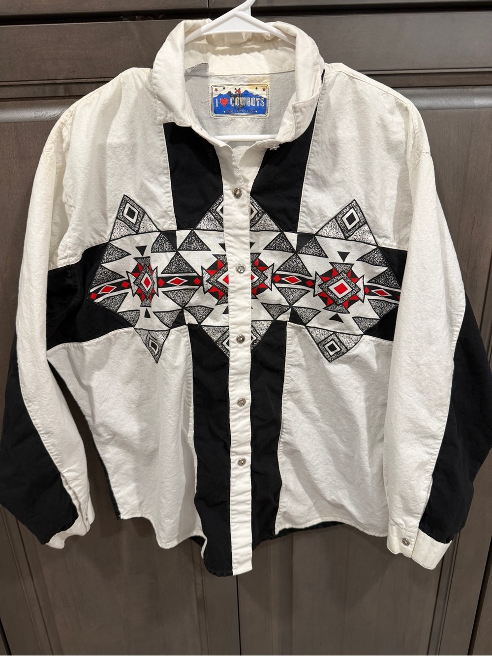 Vintage 1990s "1 Cowboys" Southwestern Aztec Western Shirt womens